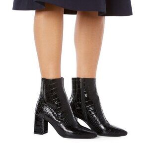 Aquatalia Posey Croc Embossed Leather Block Heeled Ankle Boot